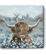 Highland Cow Bathroom Wall Art Rustic Farmhouse Picture Cute Cattle in t... - £28.98 GBP