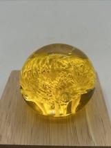 Vintage Glass Yellow Floral Paperweight PB103 - $29.99