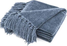 Throw Blanket, 50&quot; X 60&quot;, Dusty Blue, Recyco, Soft Cozy Chenille Throw Blanket - £35.08 GBP