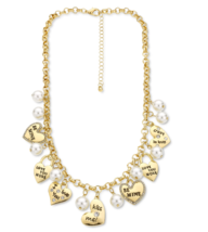 Holiday Lane Gold-Tone Pave Valentine Heart and Imitation Pearl Charm Necklace - £12.64 GBP