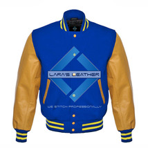 Royal Blue Varsity Baseball Genuine Leather Sleeve Letterman College Wool Jacket - £58.92 GBP