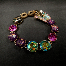 Betsey Johnson Gold Tone Multi-Color Stones Butterfly Hook Clasp 6-3/4&quot; ... - $24.70