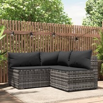  3 Piece Patio Lounge Set with Cushions Gray Poly Rattan - €369,74 EUR