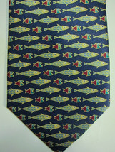 GORGEOUS Lester Lamper Chicago Jewelers Blue With Gold Fish Silk Tie - £26.93 GBP