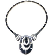 Taxco Mexico Signed Daniela Taxco Onyx 950 Sterling Silver Necklace 53gram - £256.80 GBP