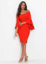 BON PRIX Off-The-Shoulder Scarlet Dress UK 14    (FM39-2) - £30.70 GBP