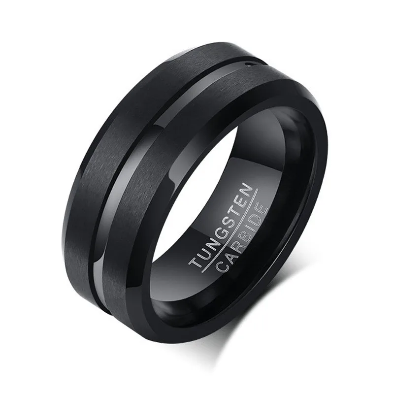 New Brand Fashion 8mm Black Tungsten Carbide Rings for Men High Quality Punk Vin - £21.03 GBP