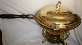 VINTAGE SILVERPLATED ROUND CHAFING LIDDED DISH WITH GLASS LINER WOOD HANDLE - $20.00