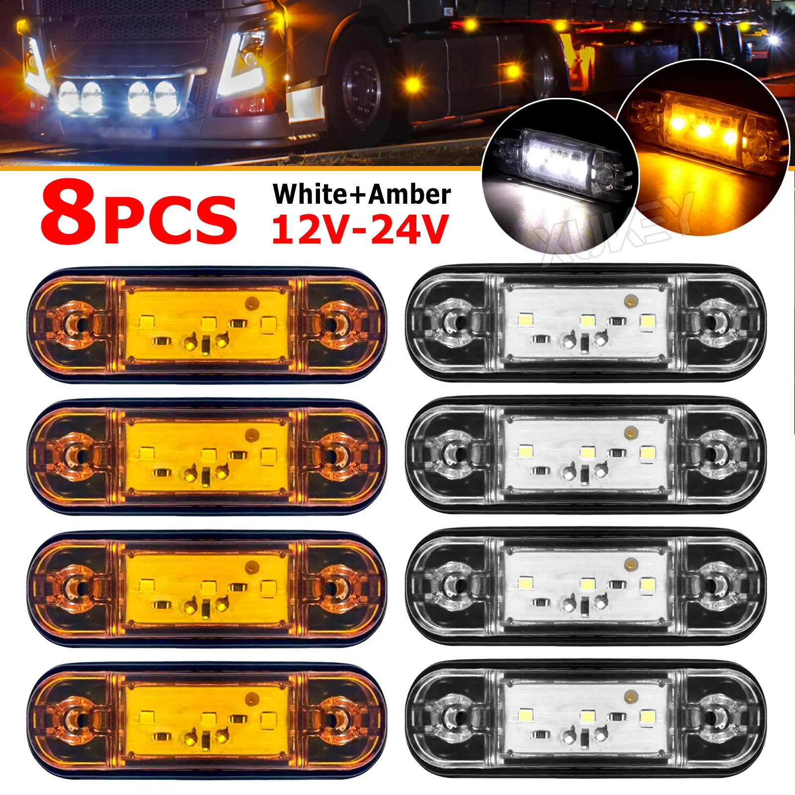 8x Truck Side Position Marker Light LED Clearance Lamp 12-24V Truck Parts - £23.04 GBP