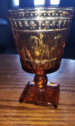 Vintage Amber Sundae Footed Dessert Bowl Square Base Classic Nevermore R... - $14.99