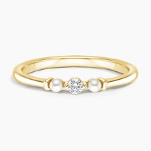 Meara Cultured pearl with round Lab Grown Diamond Band for Women /10k 14... - $140.98 CAD