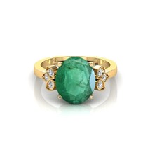 Natürlich 6Ct Grün Smaragd 925 Sterlingsilber 14k Gelb Vergoldet Damen Ring - £51.71 GBP