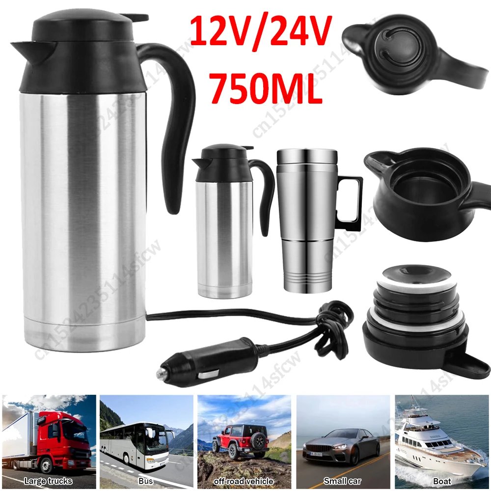 750ML 12V/24V Electric Heating Cup Kettle Stainless Steel Water Heater Bottle - £16.49 GBP+