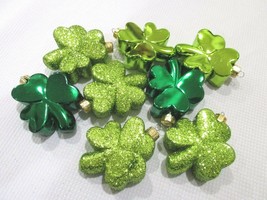 8 St Patricks Day Shiny Glitter Green Shamrock Ornaments Decorations - $16.82
