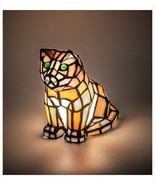 Green Eyed Orange Cat Stain Glass Accent Lamp 7&quot; Halloween Decor - €166,93 EUR