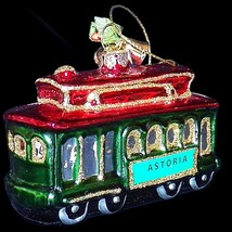 Astoria Oregon City Riverfront Trolley Streetcar Blown Glass Christmas Ornament - £30.01 GBP