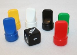 Whatzit Game Replacement 6 Pawns &amp; exclusive Black Die Milton Bradley 1987 VTG - £23.68 GBP