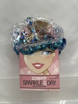Conair Full Sz Shower Cap Sparkle &amp; Dry Clear Teal Double Lined Glitter Spa - £3.12 GBP