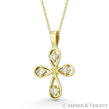 Multi-Loop Modern Christian Cross CZ Crystal 21x14mm Pendant in 14k Yellow Gold - £79.53 GBP+