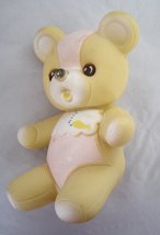  Vintage Vinyl Rubber Teddy Bear Toy Tan and Pink with Fish Accent - £13.54 GBP