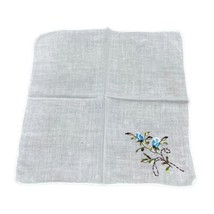 Vintage White Handkerchief Embroidered Wild Flowers Blue Roses Bouquet Linen - £14.70 GBP