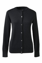 Lands End  Women&#39;s LS Supima Crew Cardigan Sweater Black New - £27.90 GBP