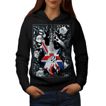 Wellcoda Bass Guitar Rose Flag Womens Hoodie, Black Casual Hooded Sweatshirt - £29.15 GBP
