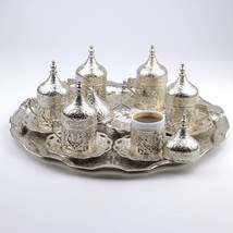 27 Ct Coffee Serving Cup Saucer Gift Set Ottoman Turkish Arabic Greek Silver Col - £78.34 GBP