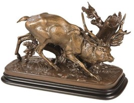 Sculpture MOUNTAIN Lodge Rubbing Stag Deer Brass Chocolate Brown Resin - £334.86 GBP