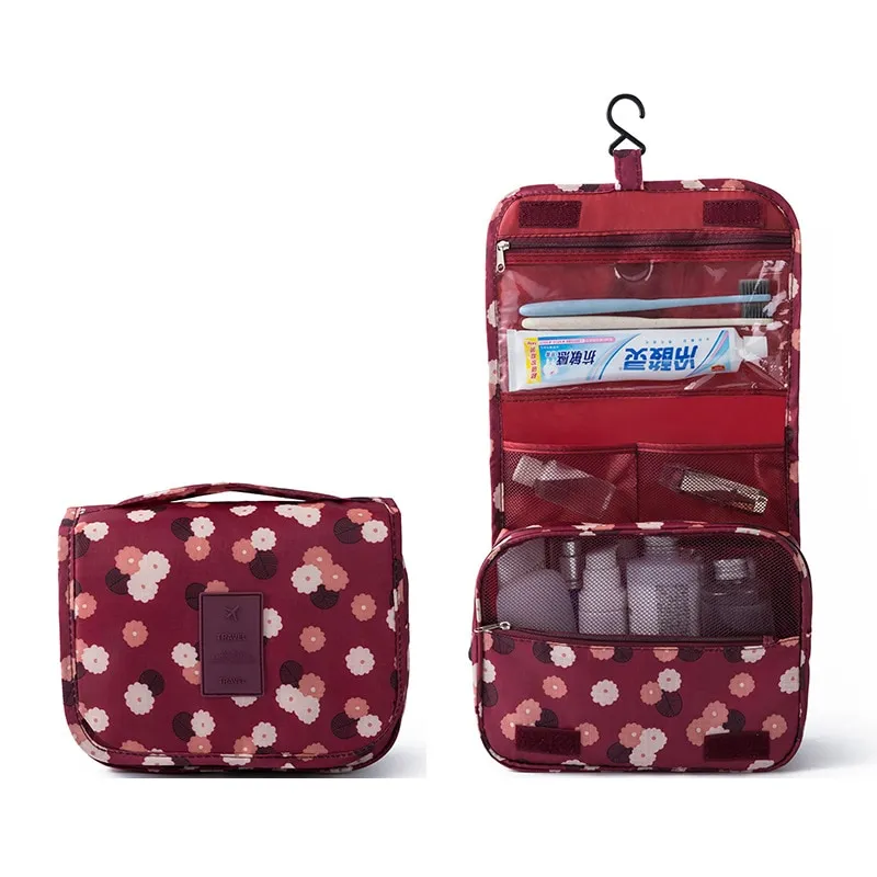 Cosmetic Bag Women Travel Pouch Burgundy flower - £9.58 GBP