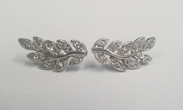 Express Silver Tone Leaf Earrings With CZs - £10.45 GBP