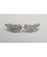Express Silver Tone Leaf Earrings With CZs - £10.22 GBP