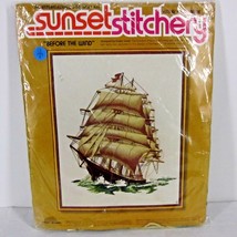 Sunset Stitchery Kit 2501 &quot;Before The Wind&quot; 16&quot; X 20&quot; Usa 1977 Schooner Sailing - £27.30 GBP