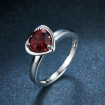 Lover’s Heart 925 Sterling Silver 1.34CT Natural Garnet Gemstone Ring - £88.46 GBP