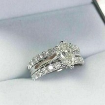 2Ct Simulated Diamond Wedding 3 pcs Bridal Set Ring 14K White Gold Plated Silver - £140.22 GBP