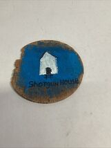 Handmade Folk Art Painting Of A Shotgun House On A Rustic Wooden Disc - $9.89