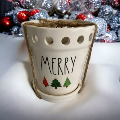 Primary image for Rae Dunn " MERRY" Flower Pot Ivory Ceramic Christmas Tree Holiday NEW