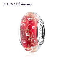 925 Sterling Silver Murano Glass Bead Red Bubble Gold Sands Charms Beads for Bra - £31.17 GBP