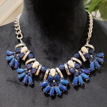New York Gold Tone &amp; Blue Beaded Teardrop Statement Fashion Jewellery Necklace - £25.69 GBP