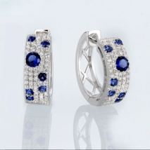 14k White Gold Over 3.00Ct Round Simulated Sapphire Hoop Huggie Earrings Women - £104.47 GBP