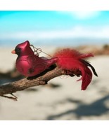 Red Cardinal Bird W/ Feathers Glitter Glass Christmas Holiday Tree Ornam... - €12,41 EUR