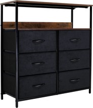 Lyncohome 6 Drawers Dresser With Shelves, Black, Fabric Drawers, Closet, - £81.29 GBP