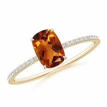 ANGARA Thin Shank Cushion Cut Citrine Ring With Diamond Accents - £632.37 GBP