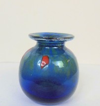 Vintage Iridescent Luster Glaze Jar Signed A Allison 2.25 Inches Blues and Red - £20.24 GBP