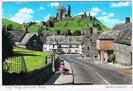 Postcard Corfe Village &amp; Castle Dorset England UK - £2.22 GBP