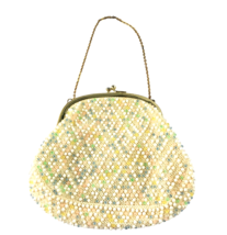 Vintage 1950s Lumured CORDE BEAD Pastel Yellow Blue Green Beaded Evening Bag - £59.72 GBP