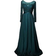 Kivary Sheer Long Sleeves A Line Women Formal Prom Dresses Beaded Evening Gowns  - £110.38 GBP