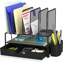 Black Simplehouseware Mesh Desk Organizer With Sliding Drawer, Double Tray, And - £27.91 GBP