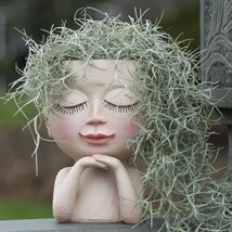 Cute Succulent Planter, Flower Pot With A Face, Kawaii Head, (Doll Meditation). - £25.12 GBP