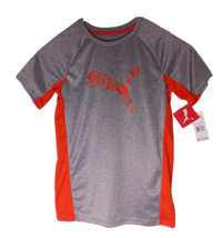 New Puma Boys Youth Large T-shirt Gray Orange Short Sleeve Large Logo - $10.88
